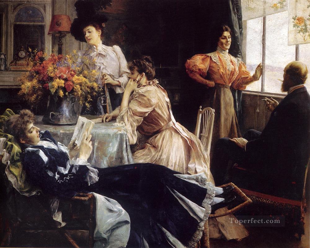 在宅女性 ジュリアス・ルブラン・スチュワート油絵